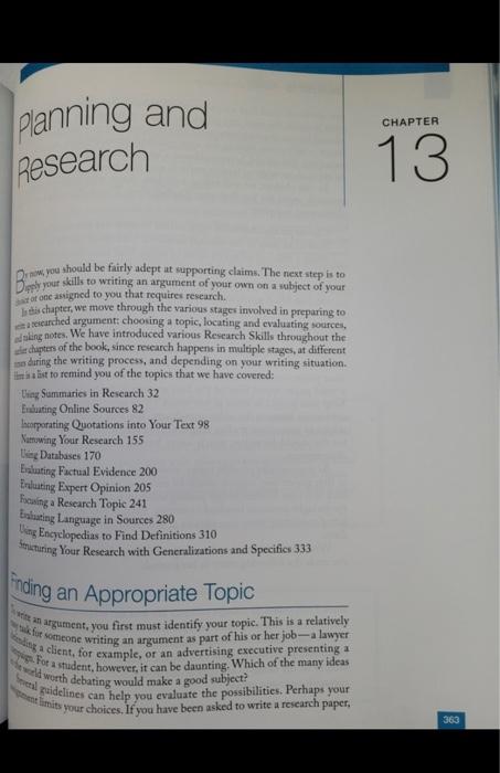 CHAPTER planning and Research 13 w you should be | Chegg.com