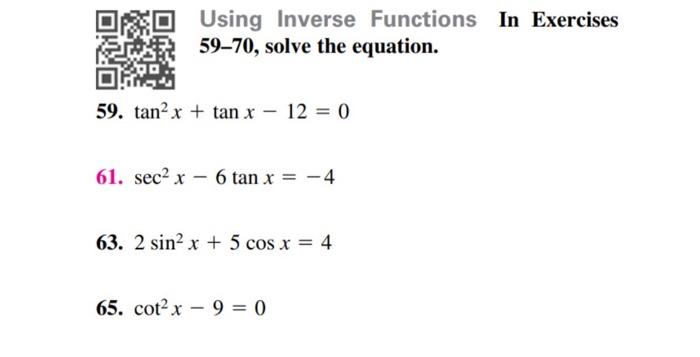Solved Using Inverse Functions In Exercises 59–70, solve the | Chegg.com