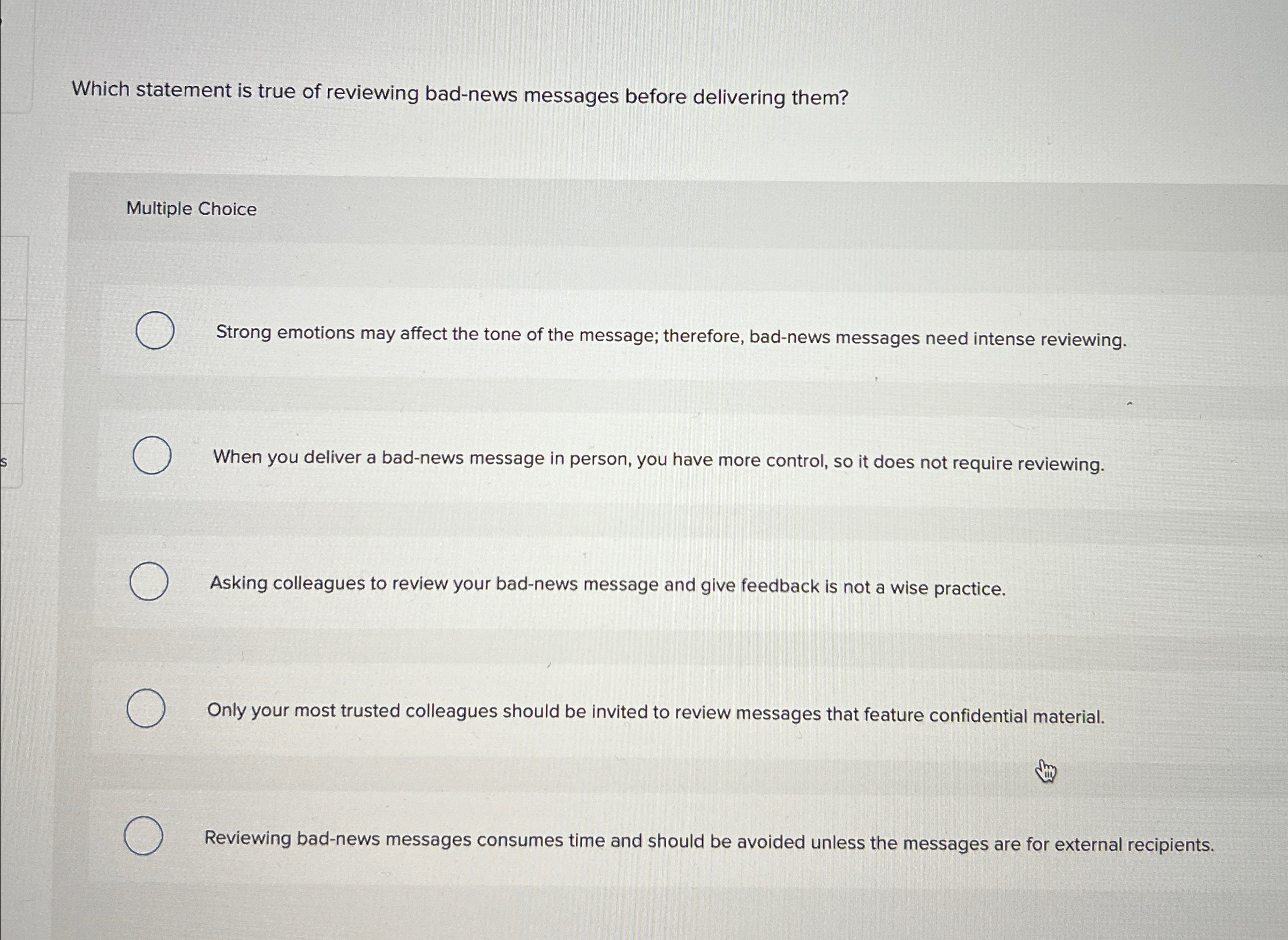 Solved Which statement is true of reviewing bad-news | Chegg.com