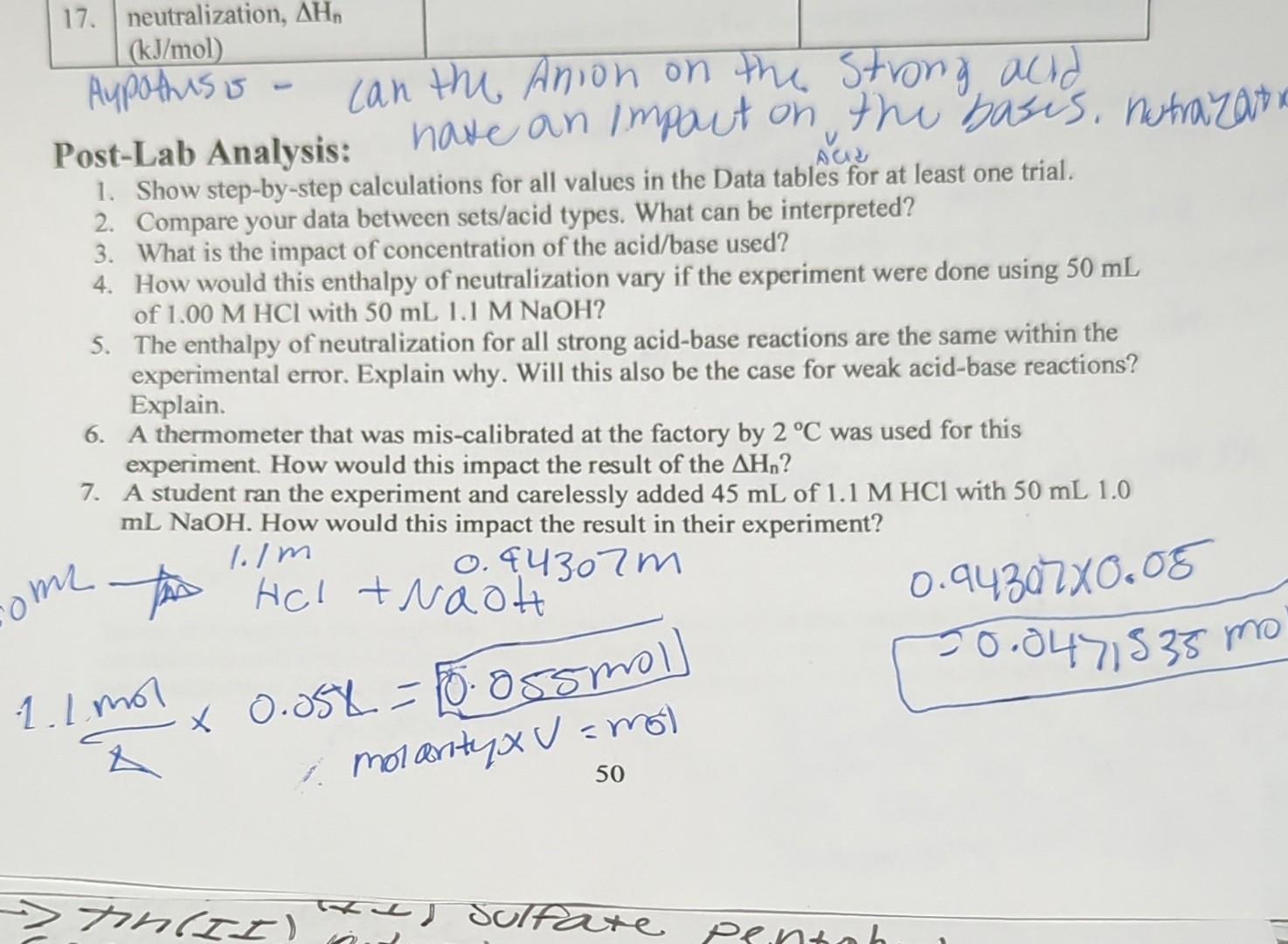 Solved PostLab Analysis 1. Show stepbystep calculations