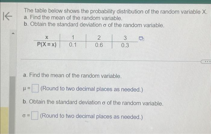 Solved K The table below shows the probability distribution | Chegg.com