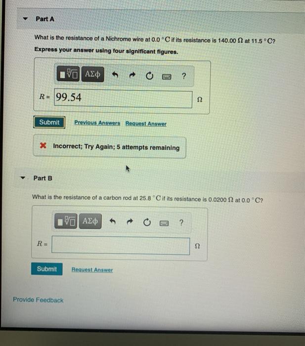 Solved Part A What is the resistance of a Nichrome wire at | Chegg.com