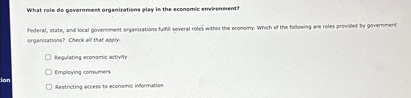 Solved What Role Do Government Organizations Play In The Chegg Com