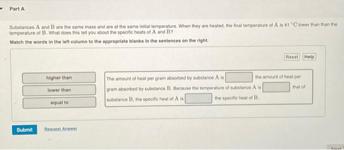 Solved Part A Substances A and B are the same mass and are | Chegg.com