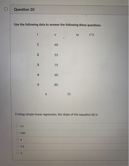 Solved Question 10 Use the following data to answer the | Chegg.com