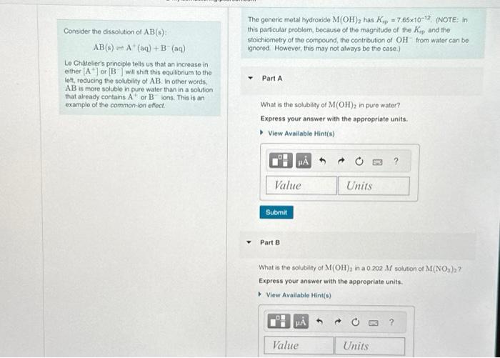 Solved Consider The Dissolution Of AB(s) : | Chegg.com