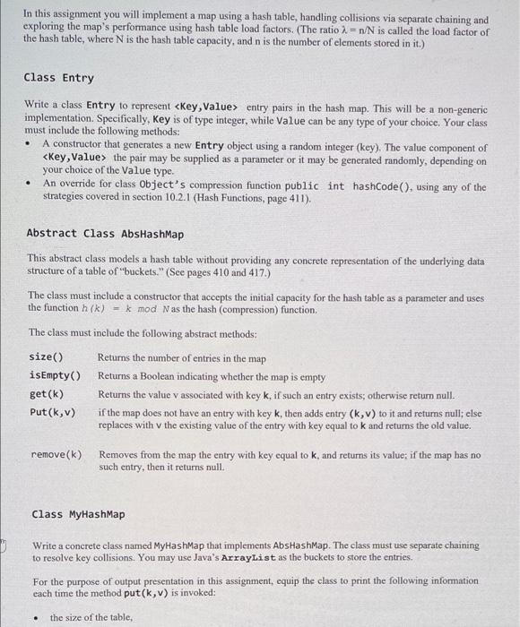 Solved In this assignment you will implement a map using a | Chegg.com