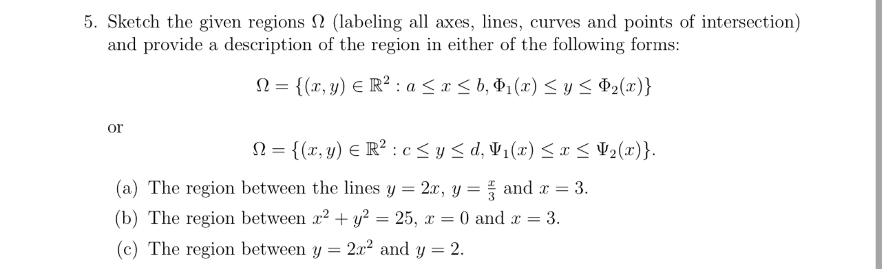 Solved Sketch the given regions Ω (labeling all axes, lines, | Chegg.com