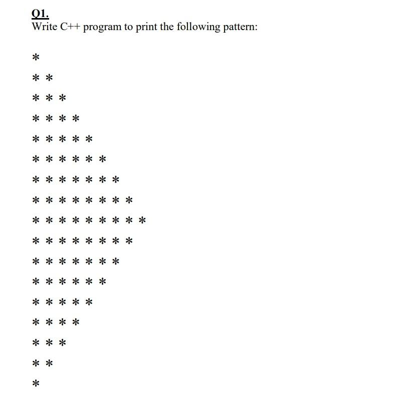 Solved 01. Write C++ program to print the following pattern: | Chegg.com