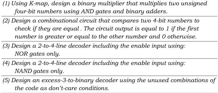 Solved (1) Using K-map, design a binary multiplier that | Chegg.com