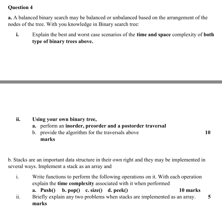 Solved Question 4 a. A balanced binary search may be | Chegg.com