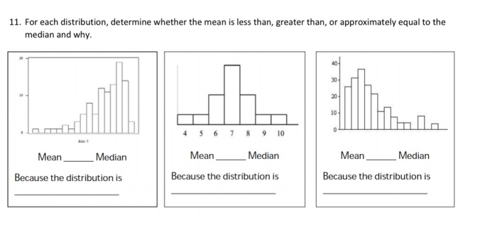 Solved 11. For each distribution, determine whether the mean | Chegg.com