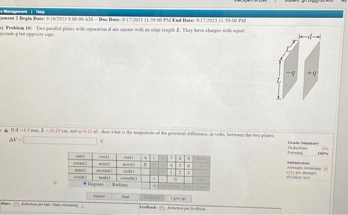 Solved Problem 10: Two parallel plates with separation d are | Chegg.com