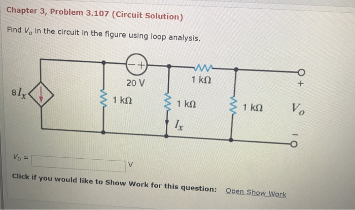 Solved Chapter 3, Problem 3.107 (Circuit Solution) Find V. | Chegg.com