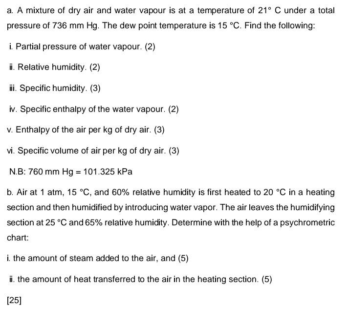 Solved a. A mixture of dry air and water vapour is at a