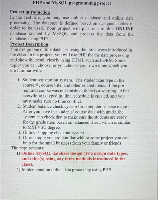 Solved PHP and MySQL programming project Project | Chegg.com
