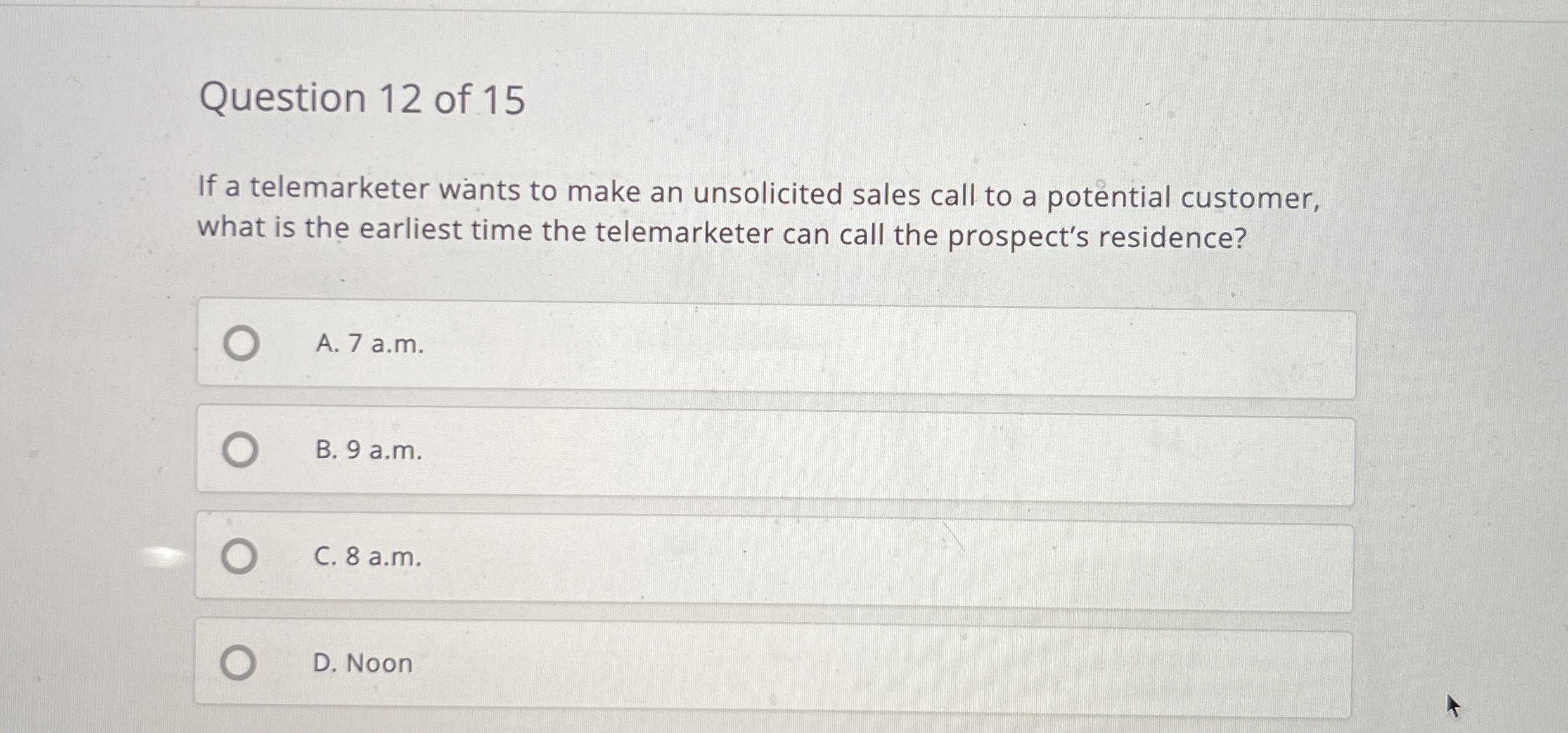 Solved Question 12 ﻿of 15If a telemarketer wants to make an | Chegg.com