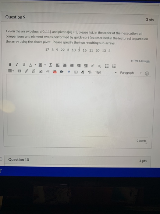 Solved Question 9 3 Pts Given The Array Below, A[0.11], And | Chegg.com