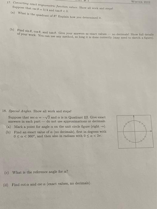 Solved WINTER 2022 17. Converting eract trignometric | Chegg.com