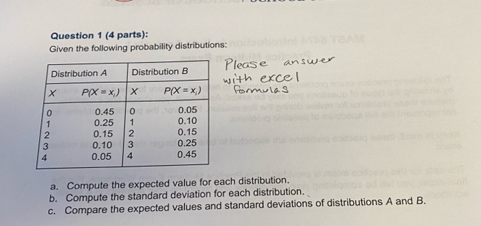 Solved Question 1 (4 parts): Given the following probability | Chegg.com