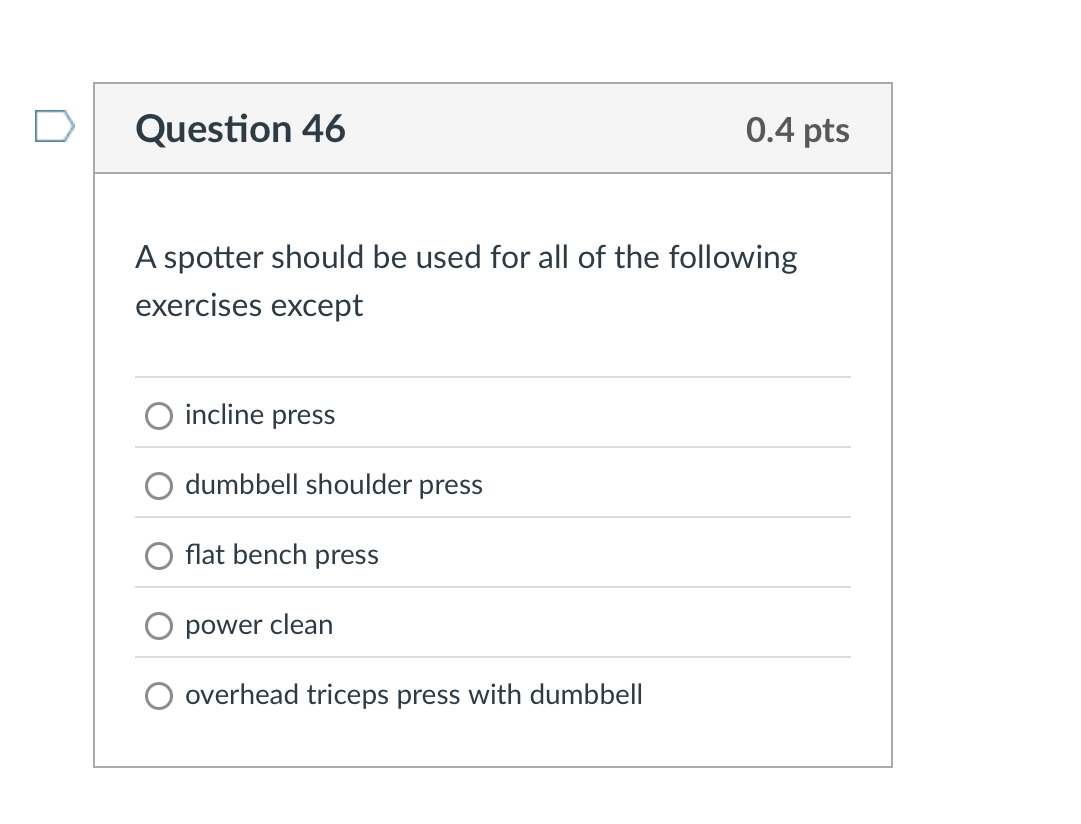 Solved Question 460.4 ﻿ptsA spotter should be used for all | Chegg.com