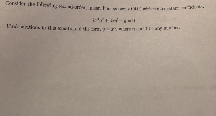 Solved Consider The Following Second Order Linear 2718