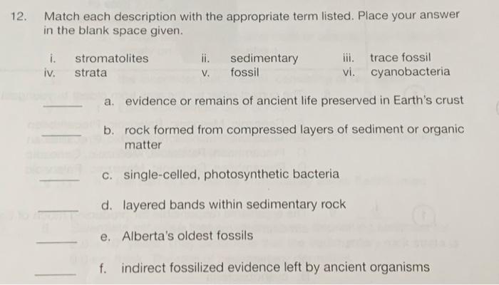 Solved 2. Match each description with the appropriate term | Chegg.com