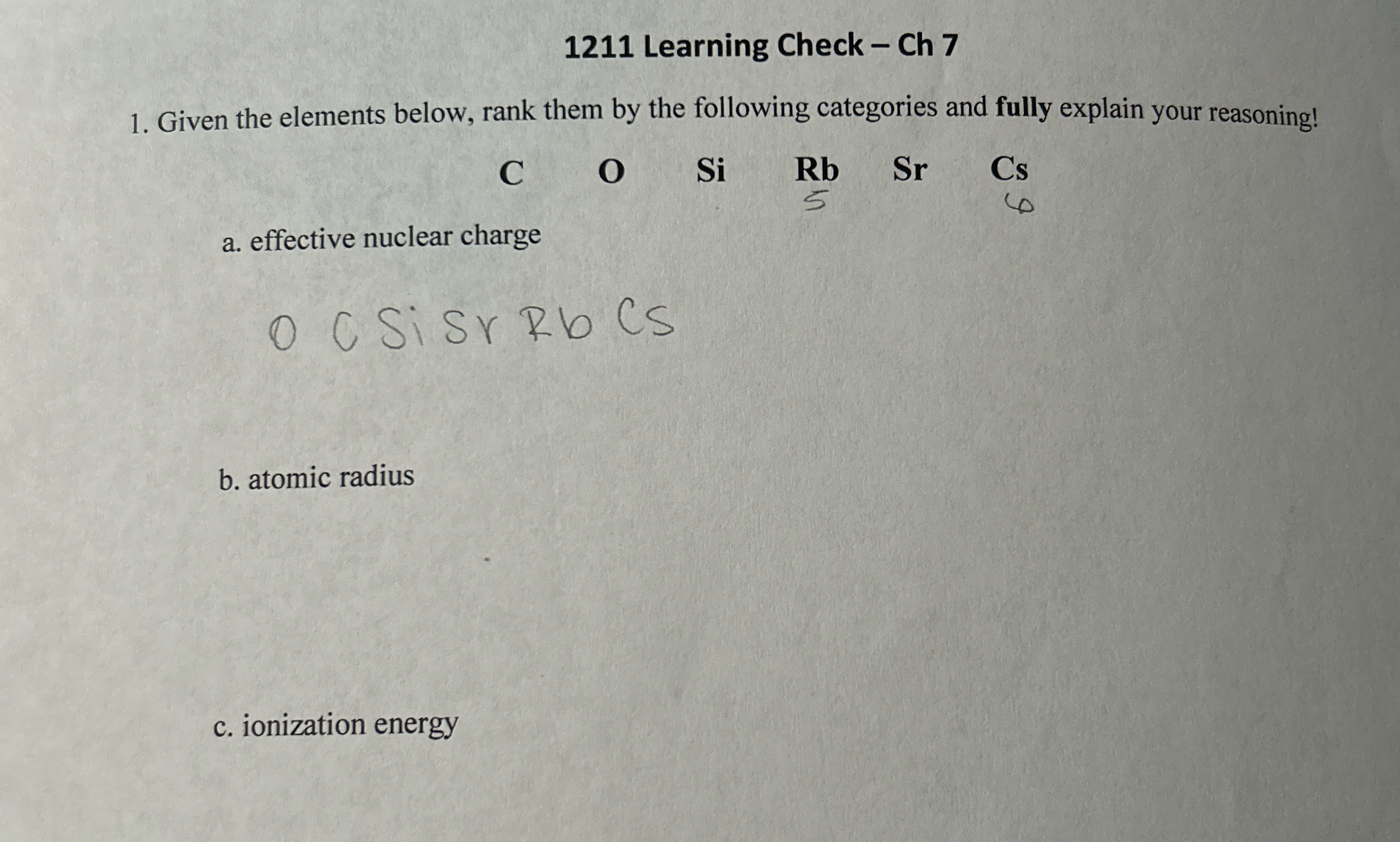 Solved 1211 ﻿Learning Check ﻿Ch 7Given the elements below,
