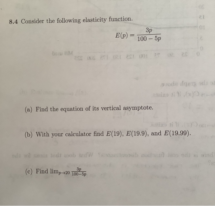 Solved 8 4 Consider The Following Elasticity Function 3p Chegg Com