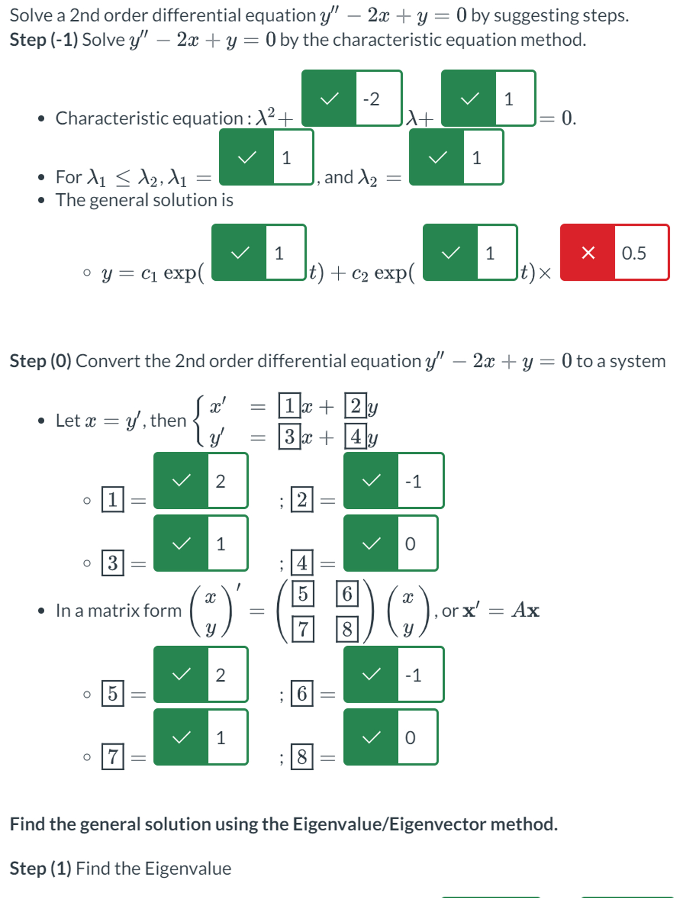 Solve a 2nd order differential equation y''-2x+y=0 | Chegg.com