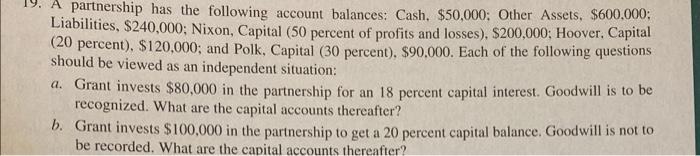 Solved 9. A partnership has the following account balances: | Chegg.com