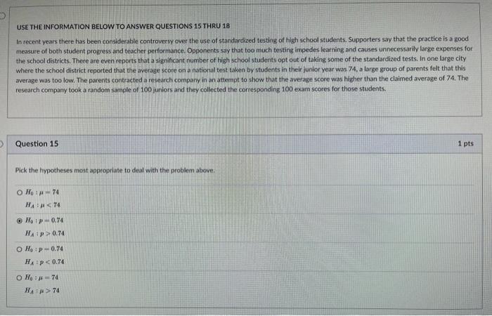 Solved USE THE INFORMATION BELOW TO ANSWER QUESTIONS 15 THRU | Chegg.com