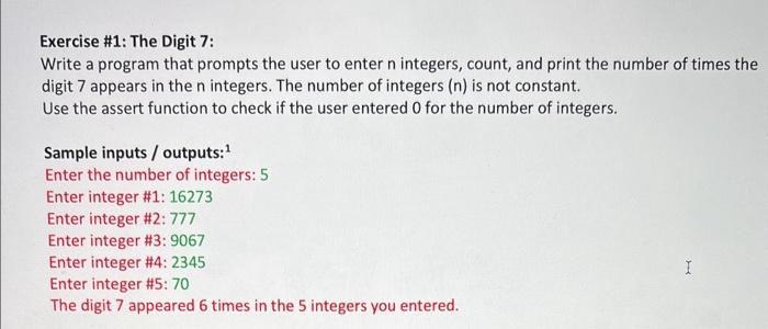 Solved Exercise \#1: The Digit 7: Write a program that | Chegg.com