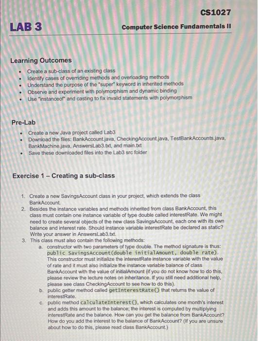 Solved CS1027 Computer Science Fundamentals II LAB 3 | Chegg.com