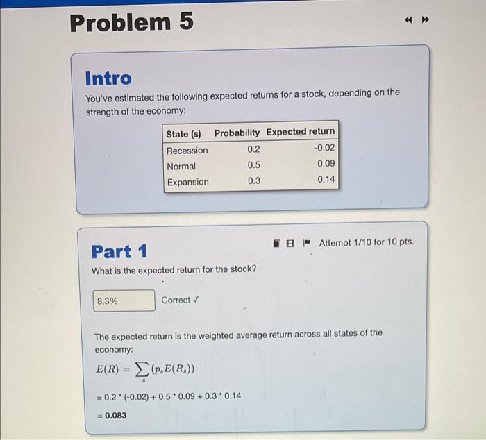 Solved Problem 5 Intro You've estimated the following | Chegg.com