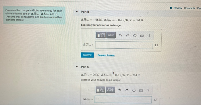 Solved A Revi Calculate the change in Gibbs free energy for | Chegg.com