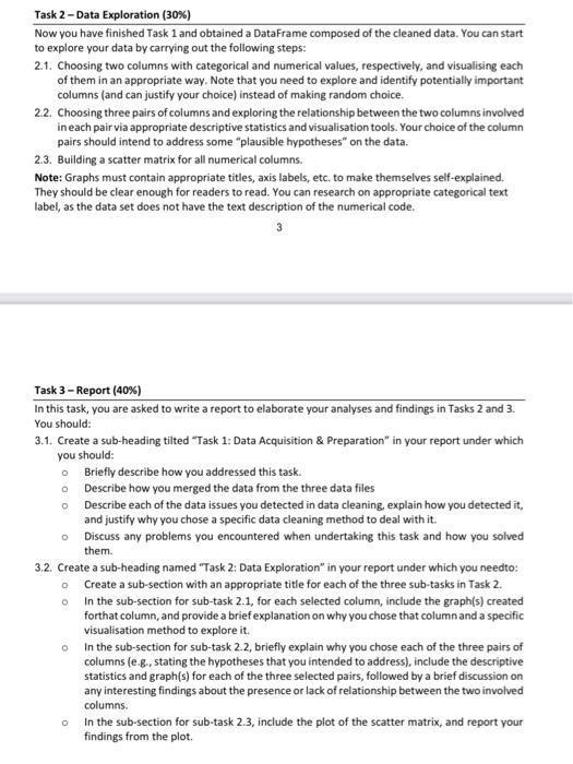 Solved Task 1 Data Acquisition and Preparation (30) At