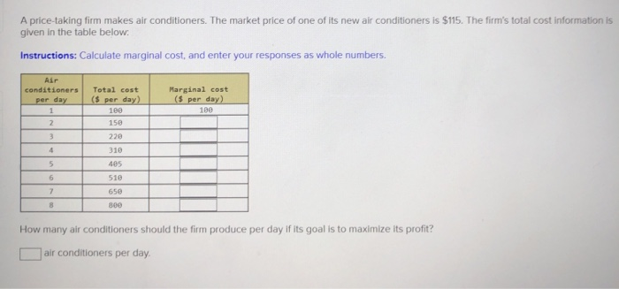 A Price Taking Firm Makes Air Conditioners The Chegg Com