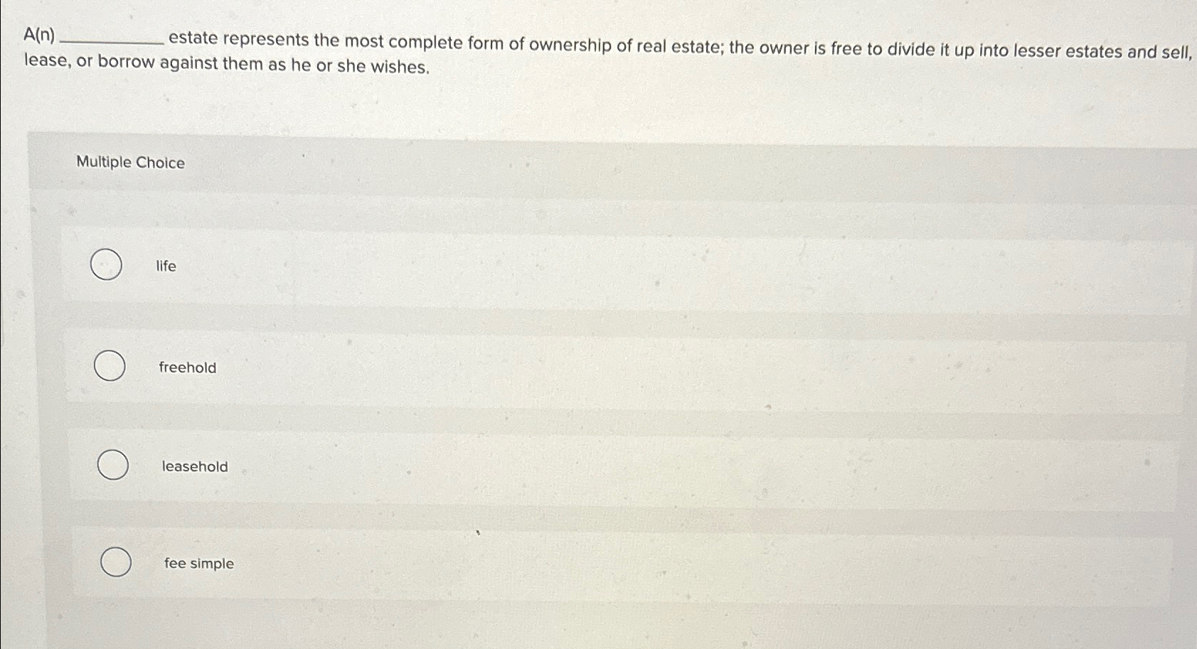 Solved A(n) ﻿estate represents the most complete form of