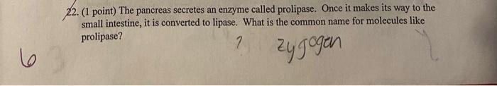Solved 2. ( 1 point) The pancreas secretes an enzyme called | Chegg.com