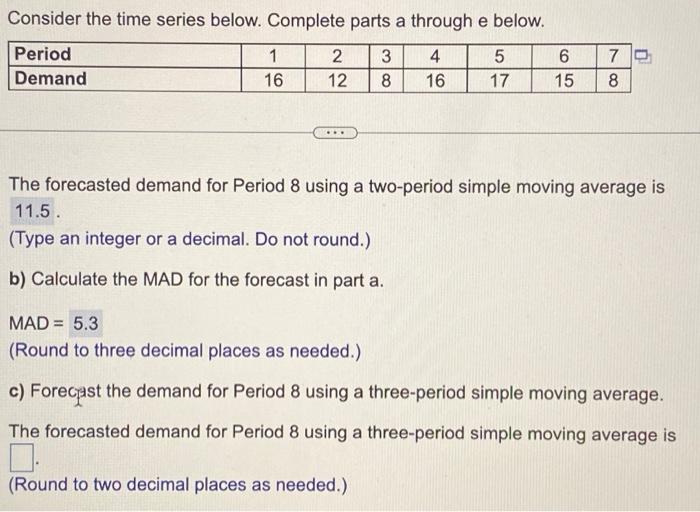 Solved Consider the time series below. Complete parts a | Chegg.com