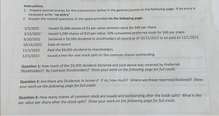 Solved Instructions: 1. Prepare Journal Entries For The | Chegg.com