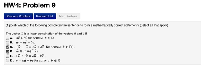 Solved HW4: Problem 9 Previous Problem Problem List Next | Chegg.com