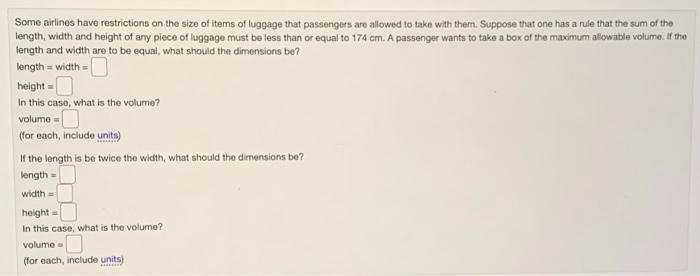 Solved Some airlines have restrictions on the size of items | Chegg.com