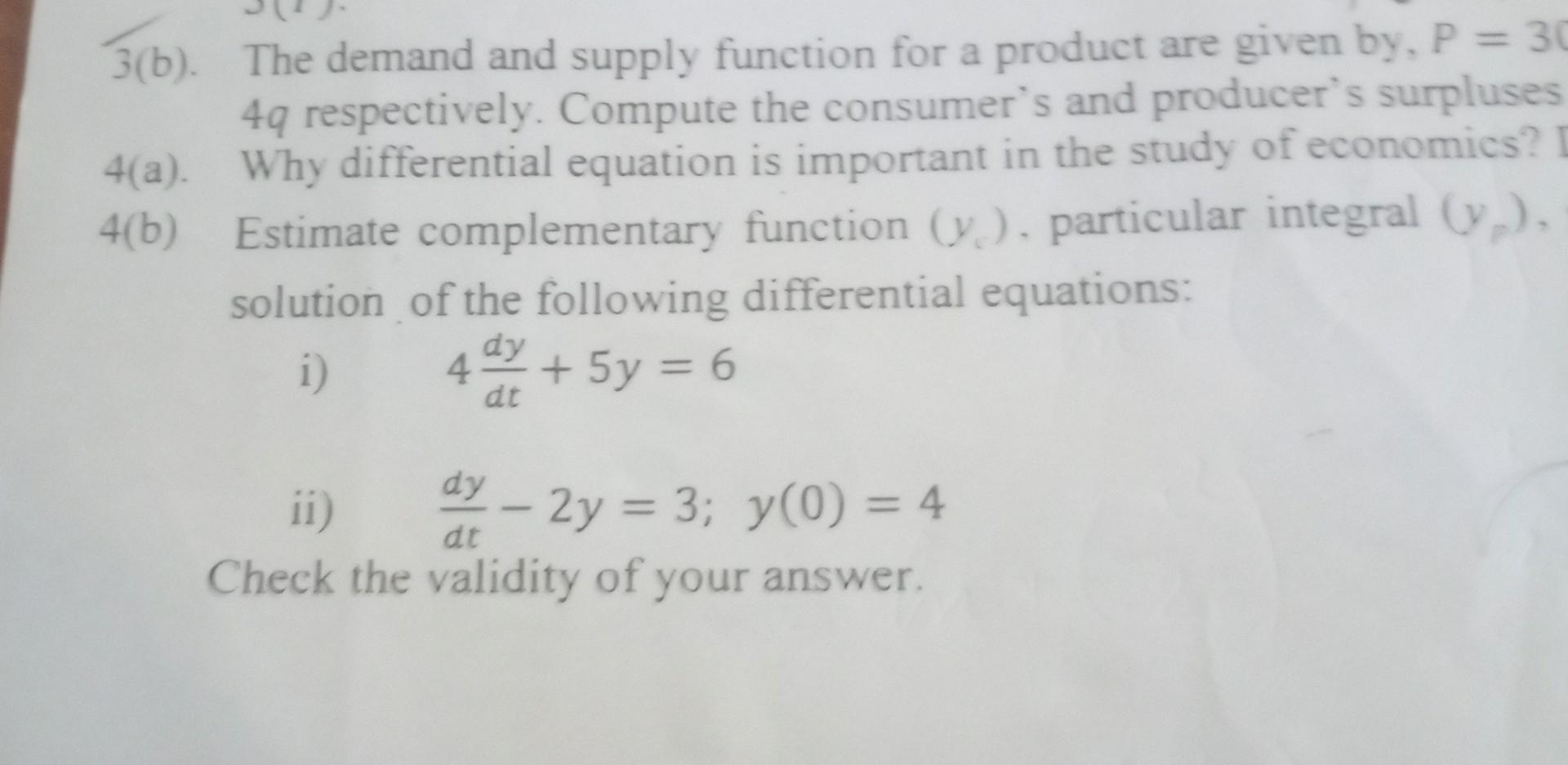 Solved (b). The Demand And Supply Function For A Product Are | Chegg.com