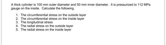 Solved A thick cylinder is 100 mm outer diameter and 50 mm | Chegg.com