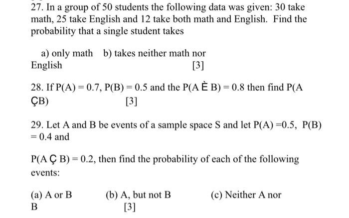 Solved 27. In a group of 50 students the following data was | Chegg.com