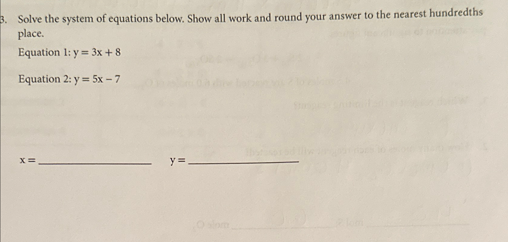 Solved Solve the system of equations below. Show all work | Chegg.com