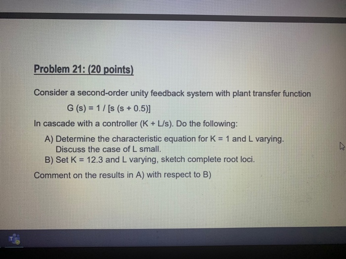 Solved Problem 21: (20 points) Consider a second-order unity | Chegg.com