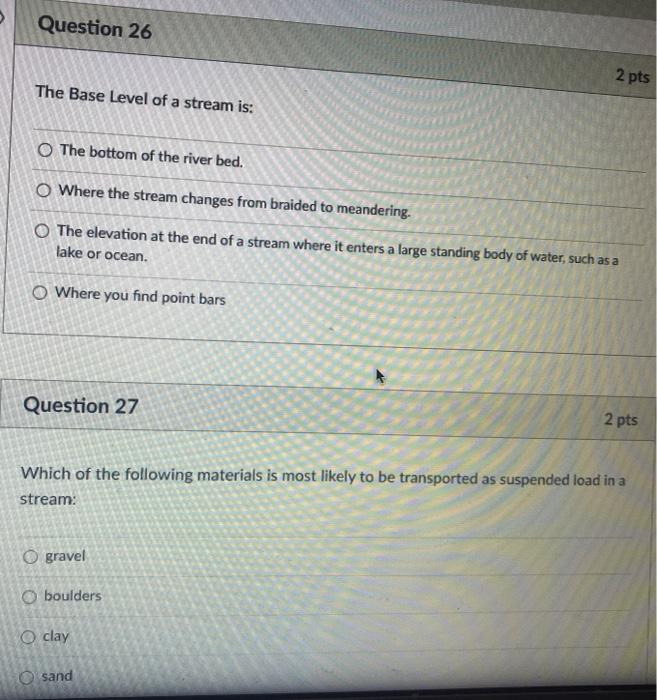 Solved Question 26 2 pts The Base Level of a stream is: The | Chegg.com